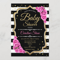 Baby shower Invitation Rose noir blanc rayures