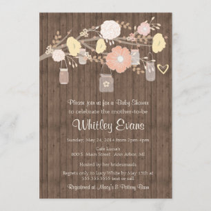 Baby shower invitation, rustic floral mason jars invitation