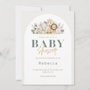 Baby Shower Invitation Safari Animals Sage Green