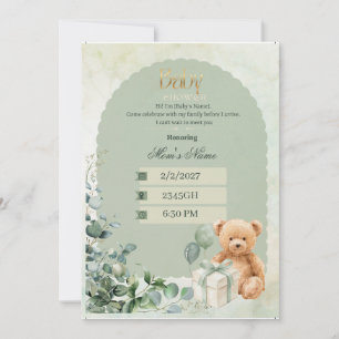 Baby Shower Invitation Sage Green Teddy Bear Baby
