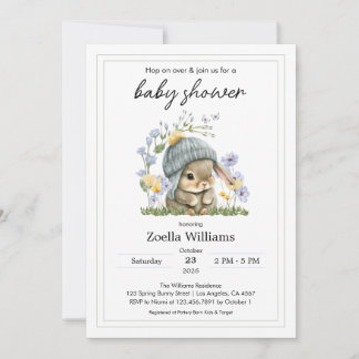 Baby Shower Invitation Simple Flowers Bunny