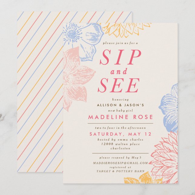 Baby Shower Invitation *Sip And See* (Front/Back)