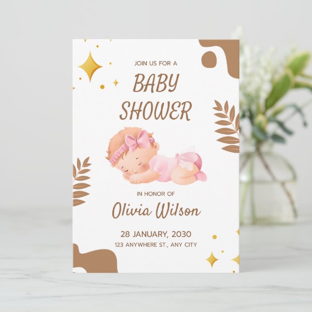 Baby Shower Invitation Soft Pink Aesthetic (Standing Front)