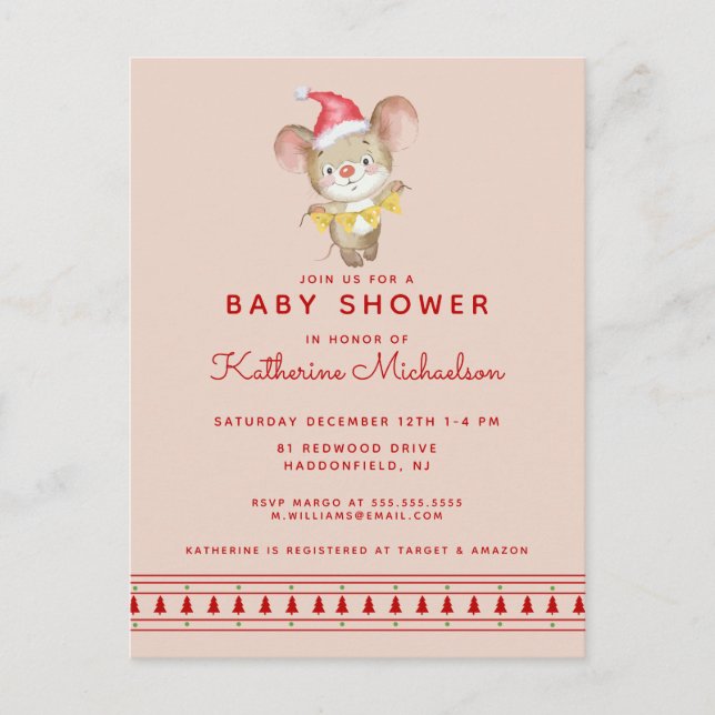 BABY SHOWER | Invitation Souris Joyeux Noël (Devant)