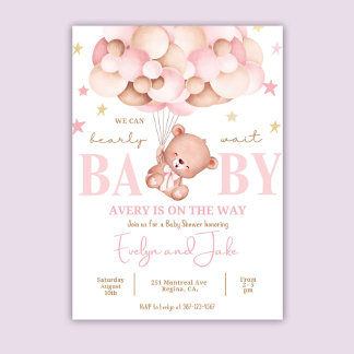 Baby Shower Invitation Stars Modern Boho Teddy Bea