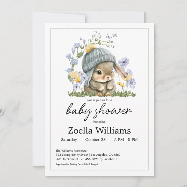 Baby Shower Invitation Sweet Little Bunny (Devant)