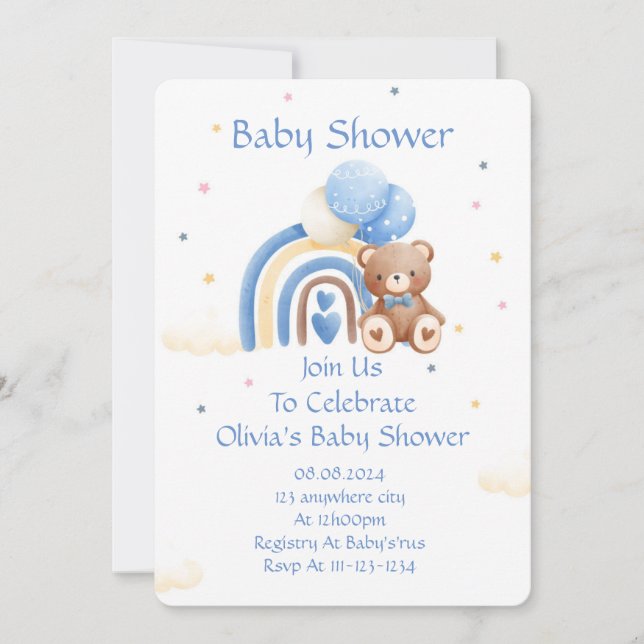 BABY SHOWER INVITATION TEDDY BEAR (Front)