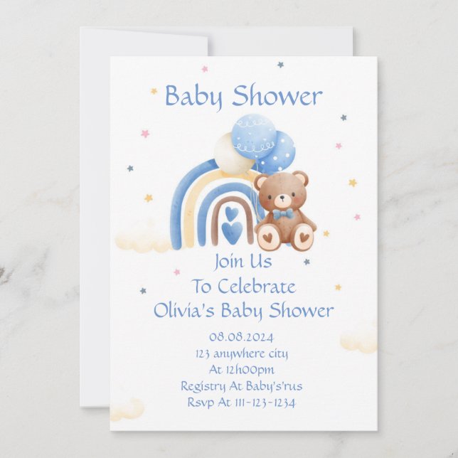BABY SHOWER INVITATION TEDDY BEAR (Front)