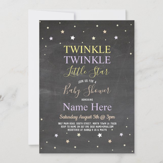 Baby shower Invitation Twinkle Twinkle Star Chalk (Devant)