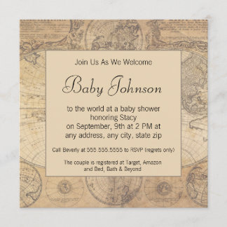 Baby Shower Invitation -  Vintage Map Theme
