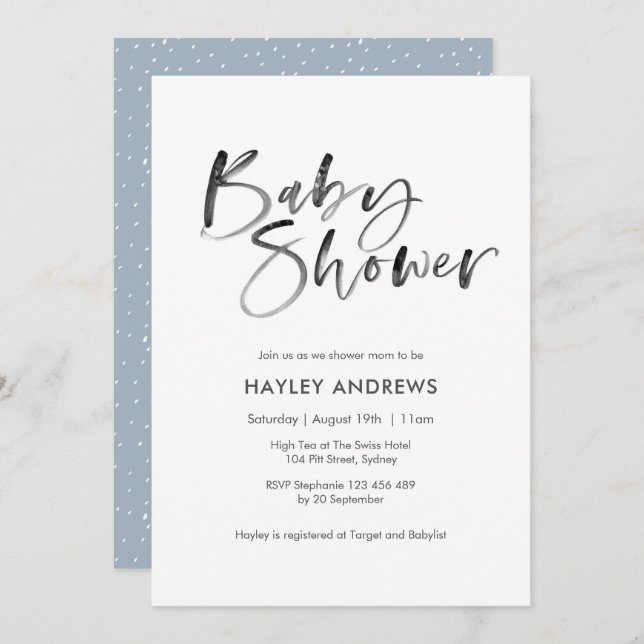 Baby Shower invitation watercolor (Front/Back)
