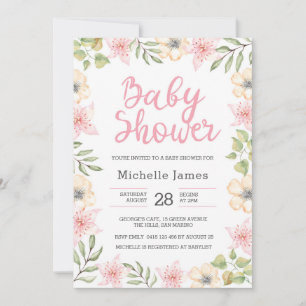 Baby Shower Invitation White and pink flowers