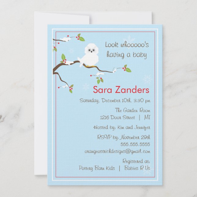 Baby Shower Invitation - Winter Baby Owl (Front)