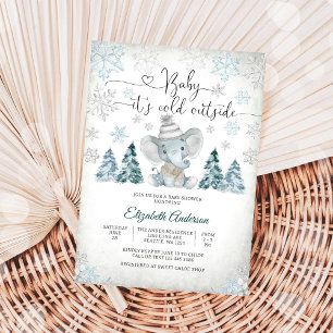 Baby Shower Invitation Winter Elephant Invitation