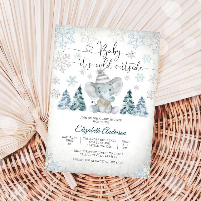 Baby Shower Invitation Winter Elephant Invitation (Creator Uploaded)
