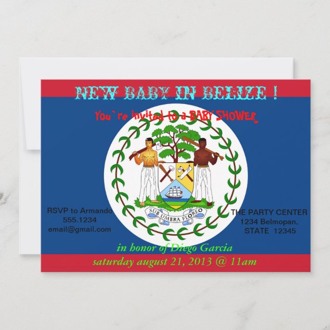 Baby Shower Invitation with Flag of Belize (Front)