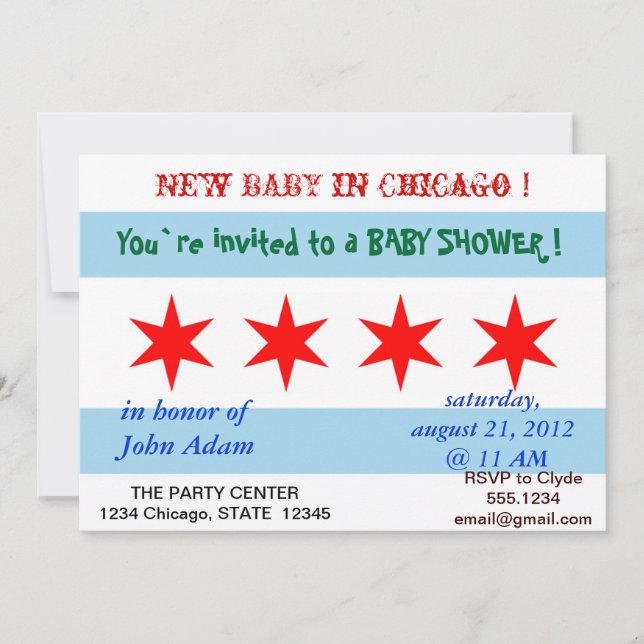 Baby Shower Invitation with Flag of Chicago (Front)
