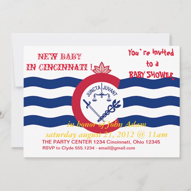 Baby Shower Invitation with Flag of Cincinnati (Front)