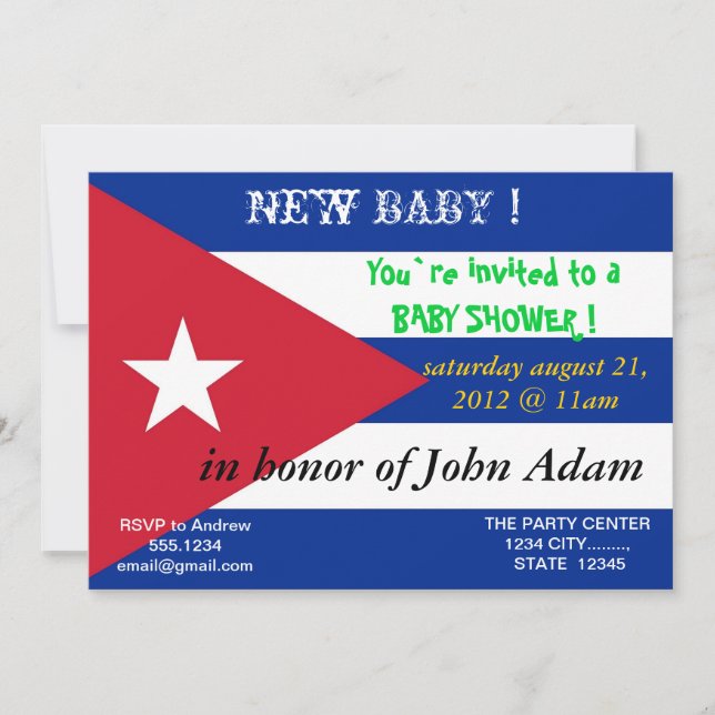 Baby Shower Invitation with Flag of Cuba (Front)