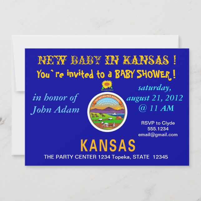 Baby Shower Invitation with Flag of Kansas (Front)