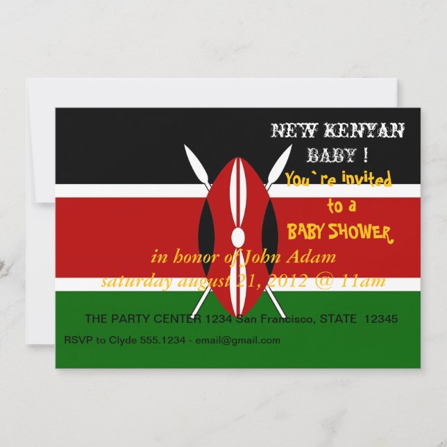 Baby Shower Invitation with Flag of Kenya (Front)