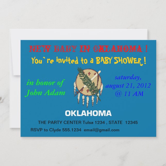 Baby Shower Invitation with Flag of Oklahoma (Front)