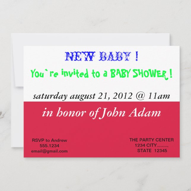 Baby Shower Invitation with Flag of Poland (Front)