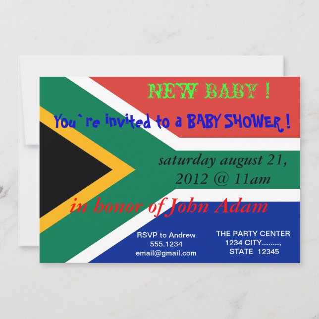 Baby Shower Invitation with Flag of South Africa (Front)