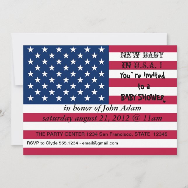 Baby Shower Invitation with Flag of U.S.A. (Front)
