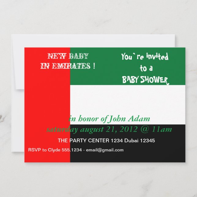 Baby Shower Invitation with Flag of UAE (Front)