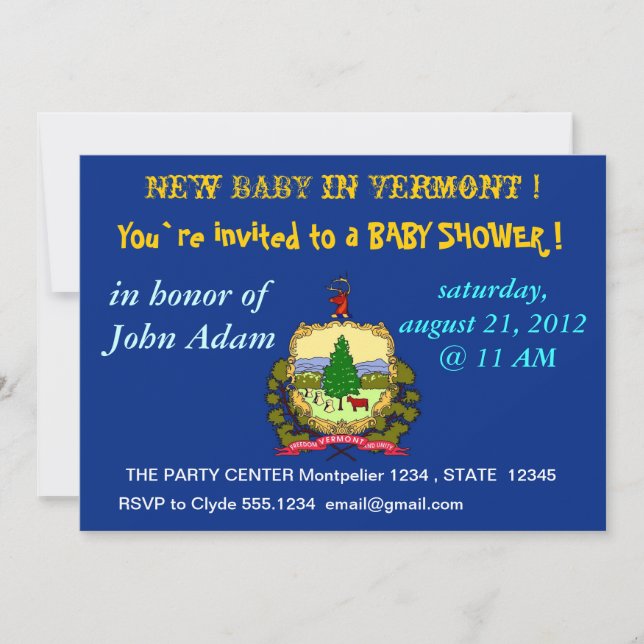 Baby Shower Invitation with Flag of Vermont (Front)