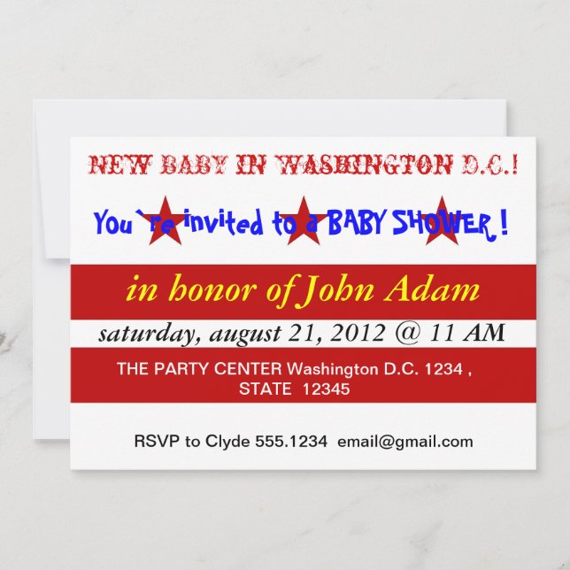 Baby Shower Invitation with Flag of Washington DC (Front)