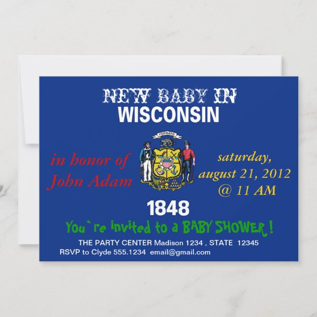 Baby Shower Invitation with Flag of Wisconsin (Front)