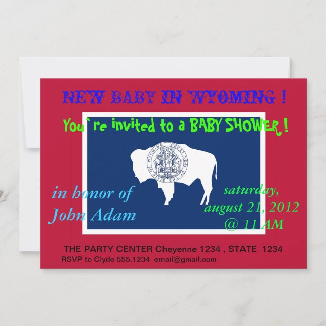 Baby Shower Invitation with Flag of Wyoming (Front)