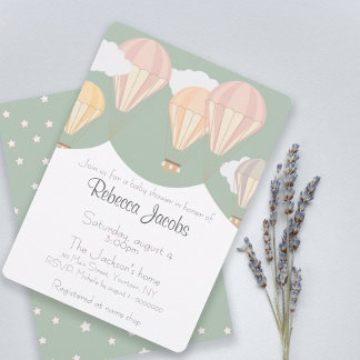 Baby Shower Invitation with girly hot air balloons
