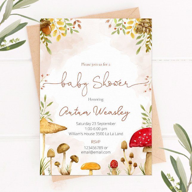 Baby shower invitation with mushrooms (Creator Uploaded)