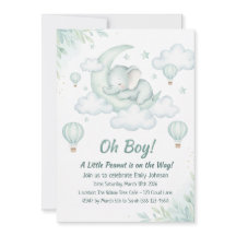 Baby Shower invitation with Sleeping Baby Elephant