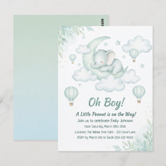 Baby Shower invitation with Sleeping Baby Elephant Postcard