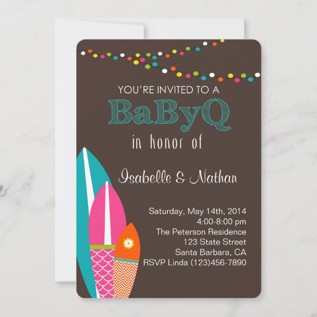 Baby Shower Invitation With Surfboards- BabyQ Baby (Front)
