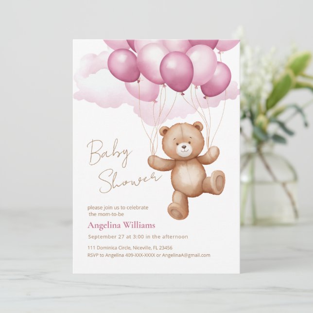 Baby Shower Invitation with teddy bear. (Standing Front)