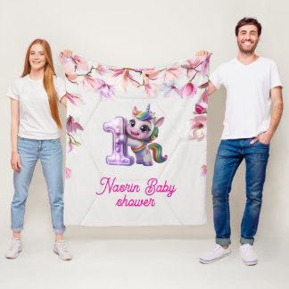 Baby Shower Invitation with Unicorn  Fleece Blanket