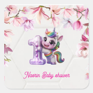 Baby Shower Invitation with Unicorn  Square Sticker