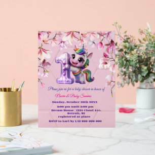 Baby Shower Invitation with Unicorn Theme Acrylic Sign