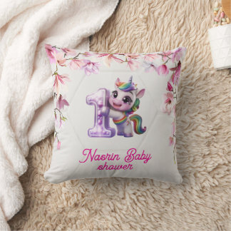 Baby Shower Invitation with Unicorn  Throw Pillow