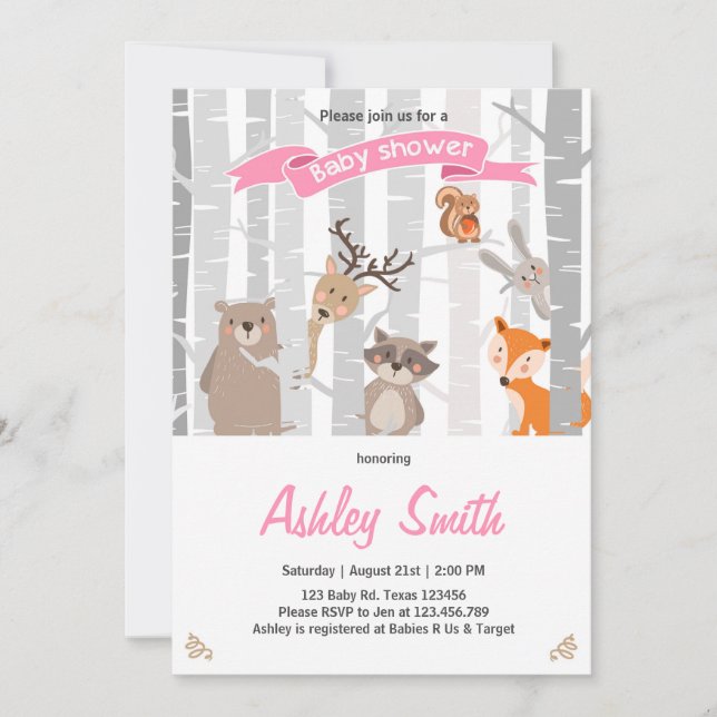 Baby shower invitation Woodland Animaux Forest Gir (Devant)