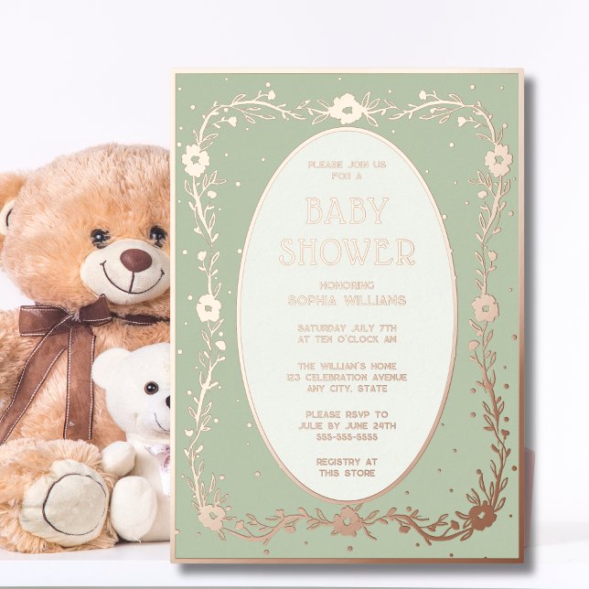 Baby Shower Invitations Foil Gender Neutral Floral (Creator Uploaded)