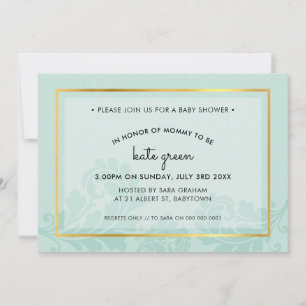 BABY SHOWER INVITATIONS mignon or menthe fleurie