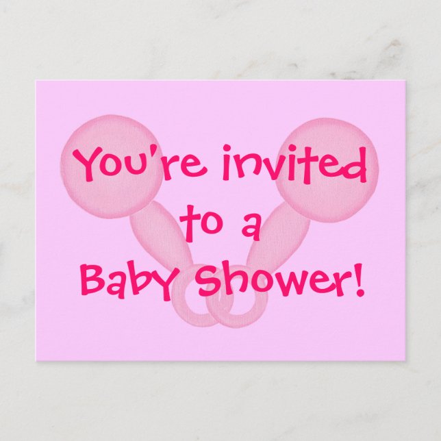 Baby Shower Invitations Pink Baby Rattles Postcard (Front)