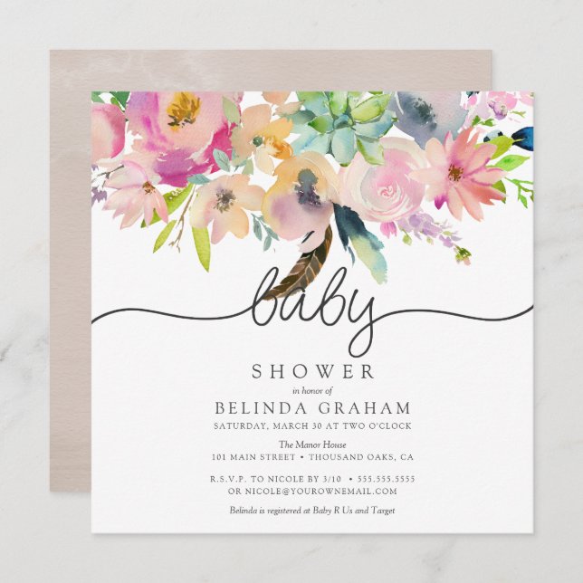 Baby Shower Invitations | Sweet Florals (Front/Back)