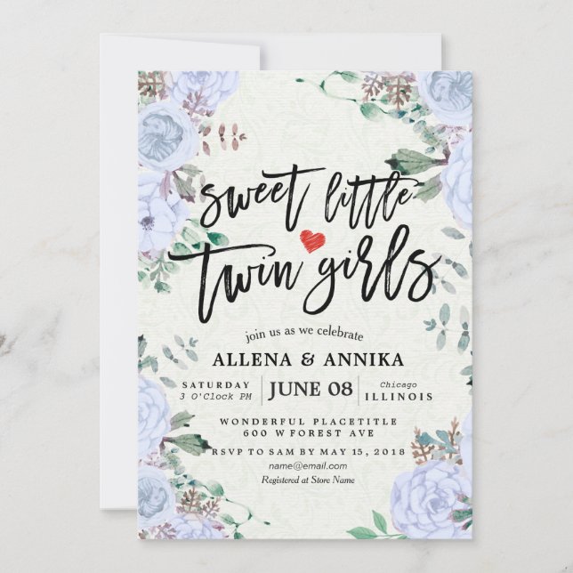 Baby Shower Invitations Sweet Little Twin Girls (Front)